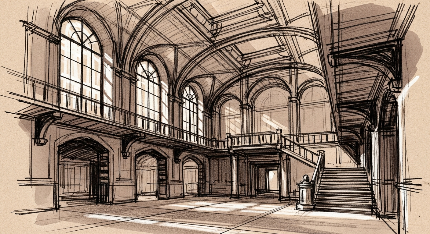 Эскиз интерьера, нарисованный вручную